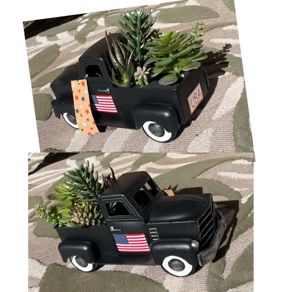 Patriotic Vintage Metal Truck with Succulents
